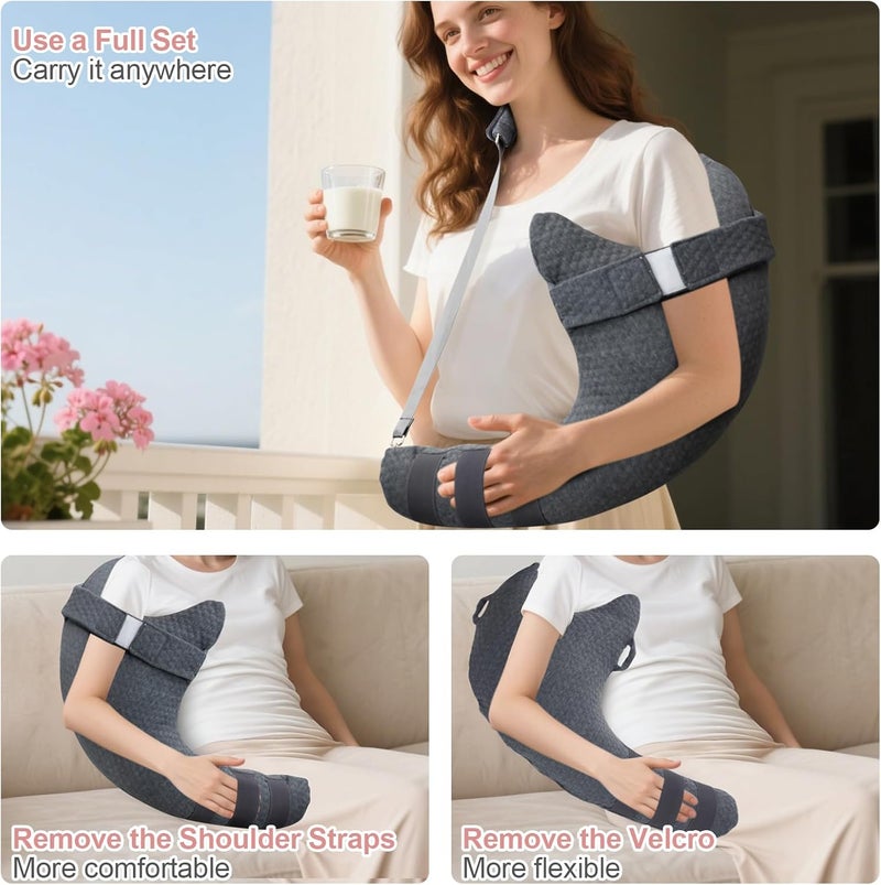 RoamReady Rotator Cuff Pillow, Removable Shoulder Support Pillow for Frozen Shoulder Relief, Post Arm Surgery Recovery Supplies, Broken Arm Cushion for Pain Relief and Side Sleeping, Dark Gray - Image 5